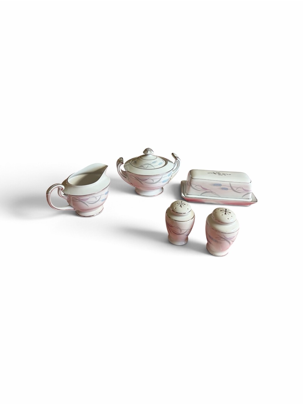 Valmont China Porcelain Blue-Accent Sugar, Creamer & Butter Set - Home Kitchen